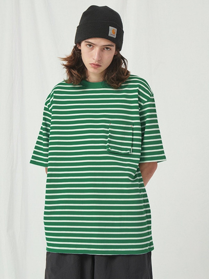 T Shirts Aelfric Eden Colorblock Stripe Tee Vert | NUH-64422779